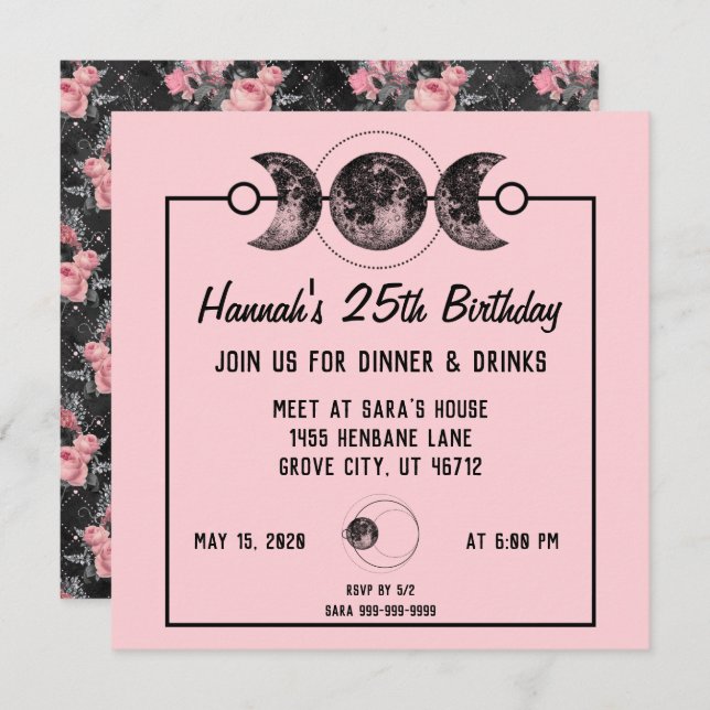 Pink Roses Elegant Birthday Invitations Celestial (Front/Back)
