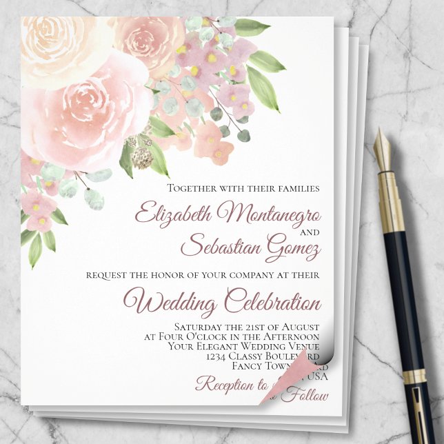 Pink Roses Elegant Boho PAPER Wedding Invite Flyer (Creator Uploaded)
