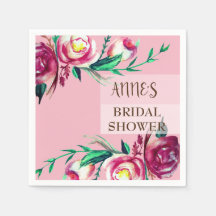 Pink Roses Elegant  Bridal Shower Paper Napkins