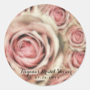 Pink Roses Elegant Bridal Shower Party Favour Classic Round Sticker