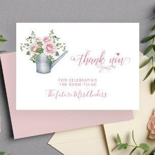 Pink roses elegant bridal shower thank you card