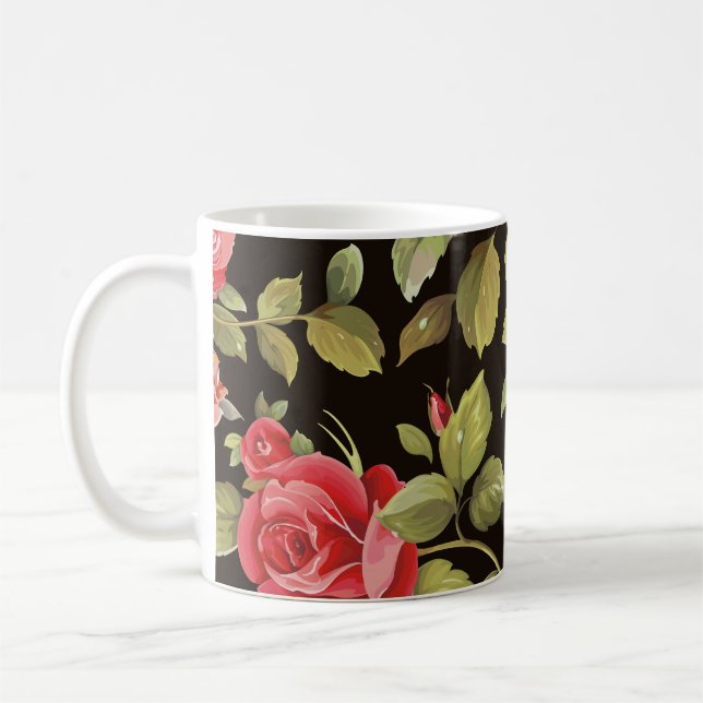 Pink roses: elegant floral pattern. coffee mug (Left)