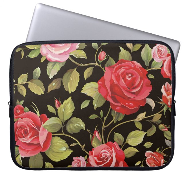 Pink roses: elegant floral pattern. laptop sleeve (Front)
