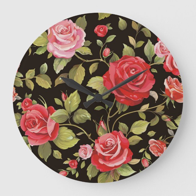 Pink roses: elegant floral pattern. large clock (Front)