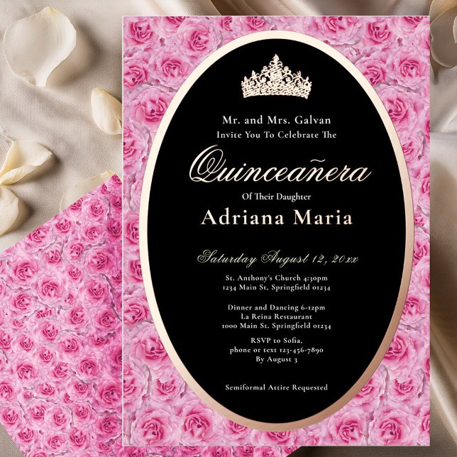 Pink Roses Elegant Rose Gold Floral Quinceanera   (Creator Uploaded)