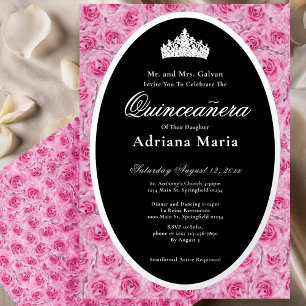 Pink Roses Elegant Silver Floral Quinceanera  