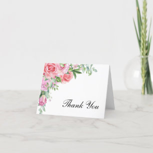 Pink Roses Elegant Wedding Thank You Card