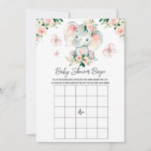 Pink Roses Elephant Baby Name Baby Shower Bingo Invitation
