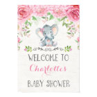 Pink Roses Elephant Baby Shower Welcome Sign