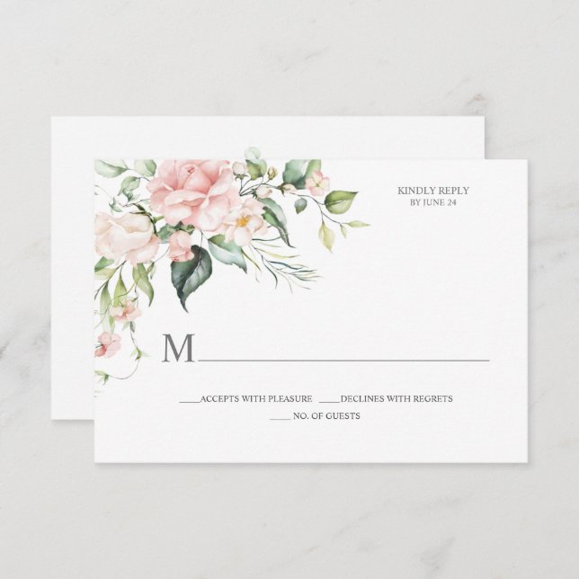 Pink Roses Eucalyptus Botanical RSVP Card (Front/Back)