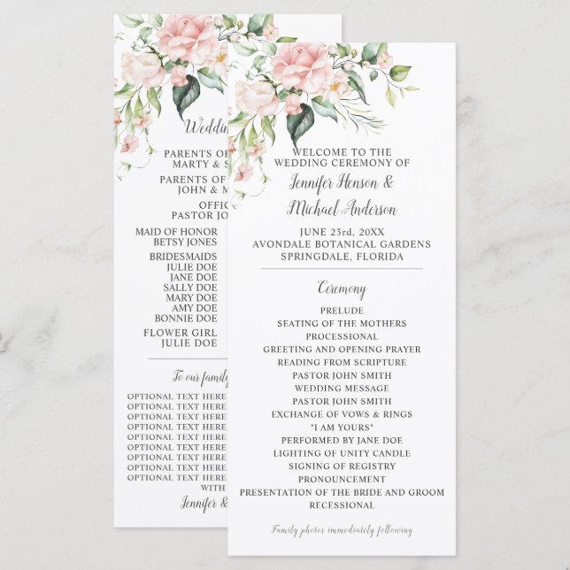 Pink Roses Eucalyptus Greenery Wedding Program (Front/Back)