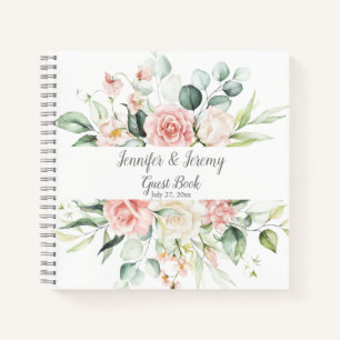 Pink Roses Eucalyptus Guest Book - No LInes