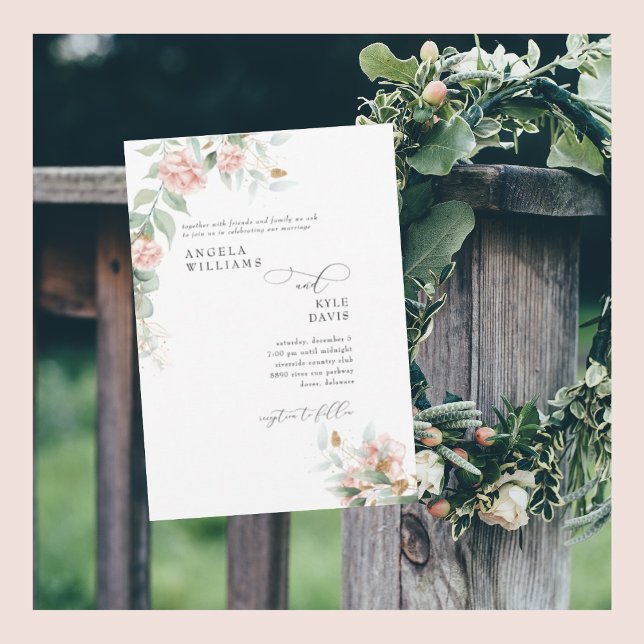  Pink Roses Eucalyptus Wedding  Invitation (Creator Uploaded)