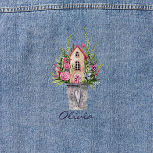 Pink Roses Fairytale Cottage Watercolor Flowers Denim Jacket