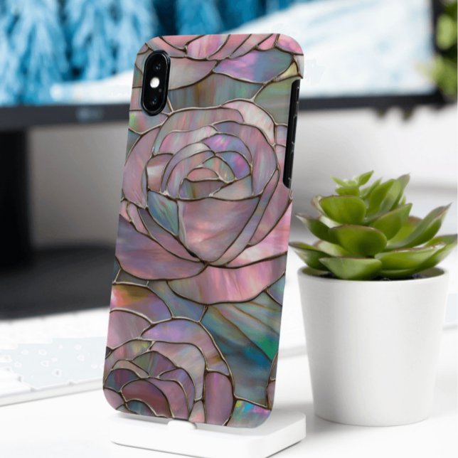 Pink Roses Faux Stained Glass Design Case-Mate iPhone Case (Creator Uploaded)