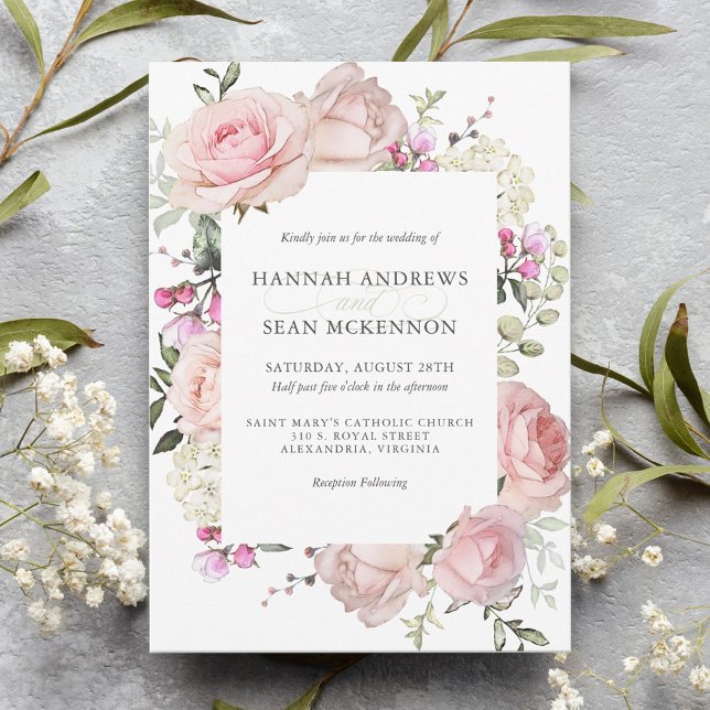 Pink Roses Feminine Floral Wedding Invitation (Creator Uploaded)