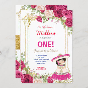 Pink Roses Fiesta Birthday Party Invitation