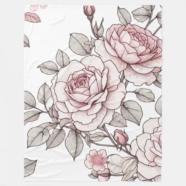 Pink Roses Fleece Blanket (Front)