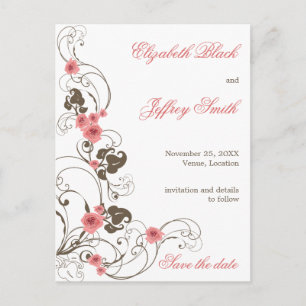 Pink Roses Fleur Elegant Save The Date Postcard