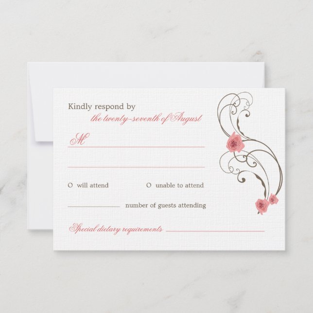 Pink Roses Fleur Elegant Wedding RSVP Card (Front)
