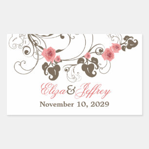 Pink Roses Fleur Romantic Floral Elegant Wedding Rectangular Sticker