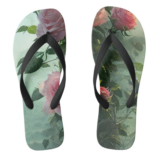 Pink Roses - Flip Flops (Footbed)