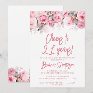 Pink Roses Floral 21st Birthday Party Invitation