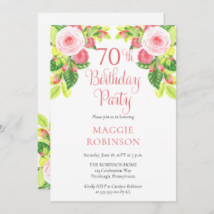 Pink Roses Floral 70th Wedding Birthday Party  Invitation