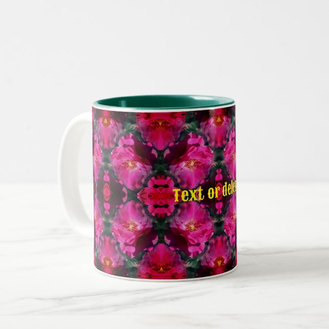 Pink Roses Floral Abstract Art Personalised      Two-Tone Coffee Mug (Front Left)