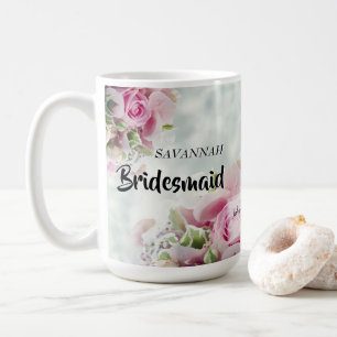 Pink Roses Floral Bridesmaid Wedding Favour Coffee Mug