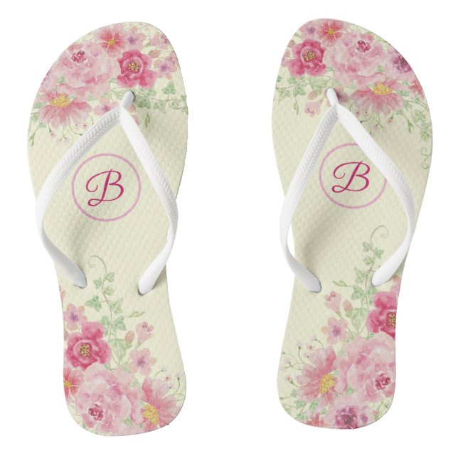 Pink Roses Floral (Bridesmaids) Thongs (Footbed)