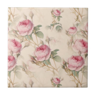 Pink Roses Floral Ceramic Tile