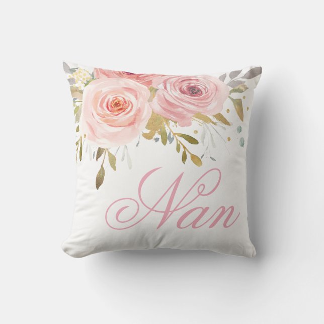 Pink Roses Floral Cushion Nan Grandma Mother's Day (Front)