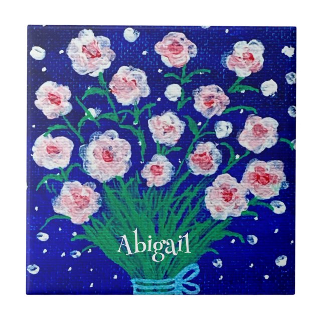 Pink Roses Floral Customised Ceramic Tile (Front)