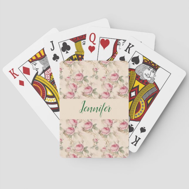 Pink Roses Floral Deck of Playing Cards Custom (Back)