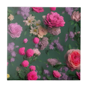  Pink Roses Floral Decorative Ceramic Tile