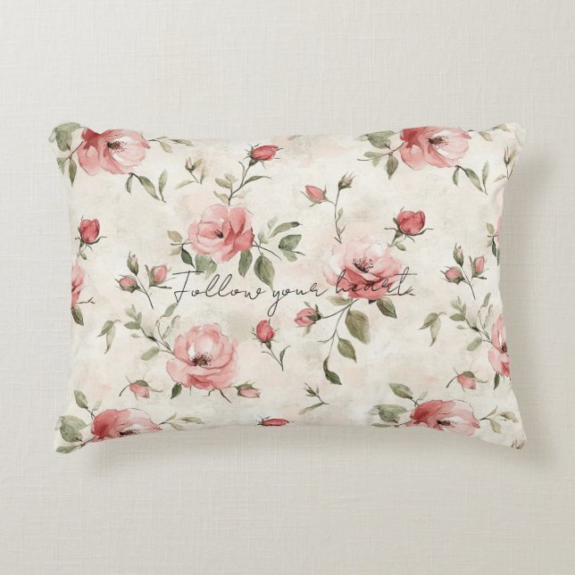 Pink Roses Floral  Decorative Cushion (Front)