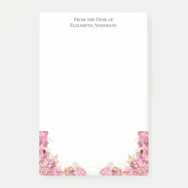 Pink Roses Floral Elegant Personalised Stationery Post-it Notes (Front)
