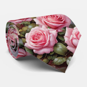 Pink Roses Floral Flowers Neck Tie Necktie