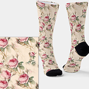 Pink Roses Floral Flowers on Pink  Socks