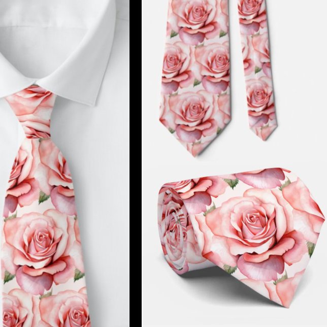 Pink Roses Floral Flowers Tie (Creator Uploaded)