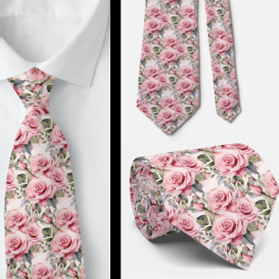 Pink Roses Floral Flowers Tie