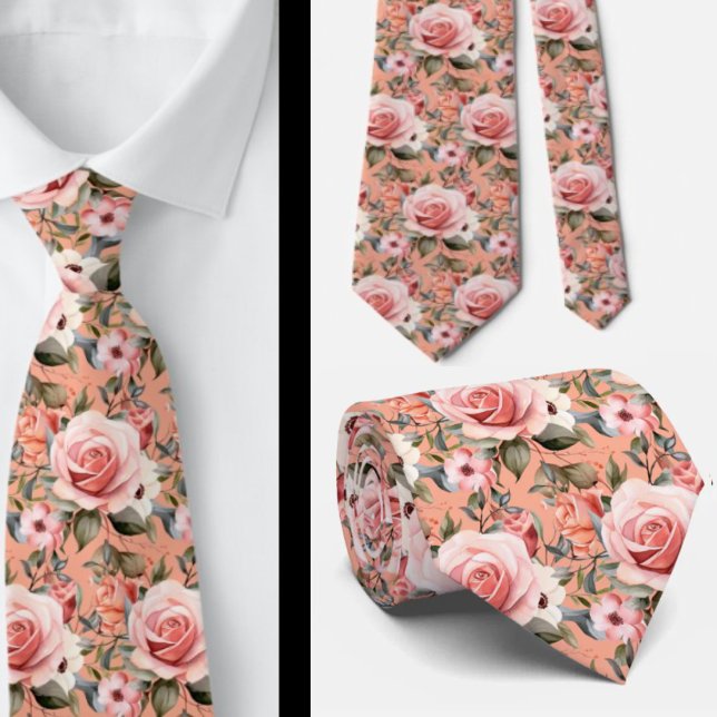 Pink Roses Floral Flowers Tie (Creator Uploaded)