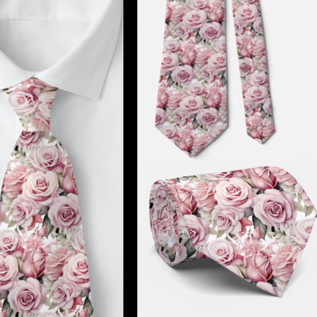 Pink Roses Floral Flowers Tie (Creator Uploaded)
