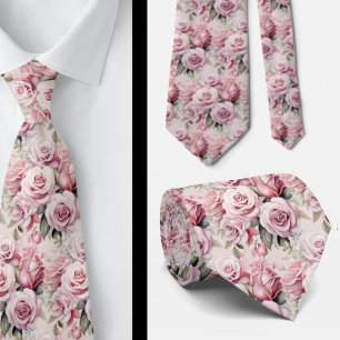 Pink Roses Floral Flowers Tie