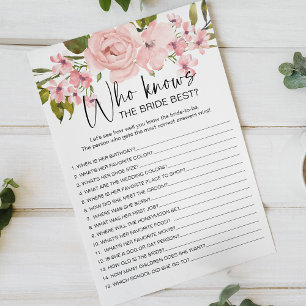 Pink Roses Floral Game Who Knows The Bride Best Flyer