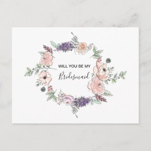 Pink Roses Floral Garland BRIDESMAID Invitation Postcard