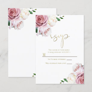 Pink Roses Floral Greenery Modern Wedding RSVP Invitation
