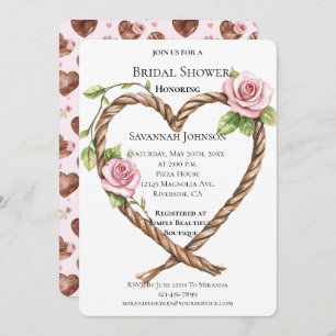Pink Roses Floral Heart Southwest Bridal Shower Invitation