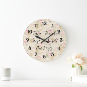 Pink Roses Floral Large Clock